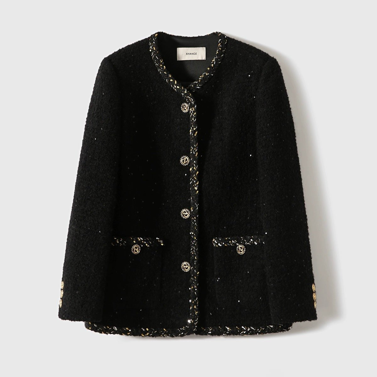 Alpaca Tweed Coat Dress | Night Black Sparkling Series - ShopKing.com