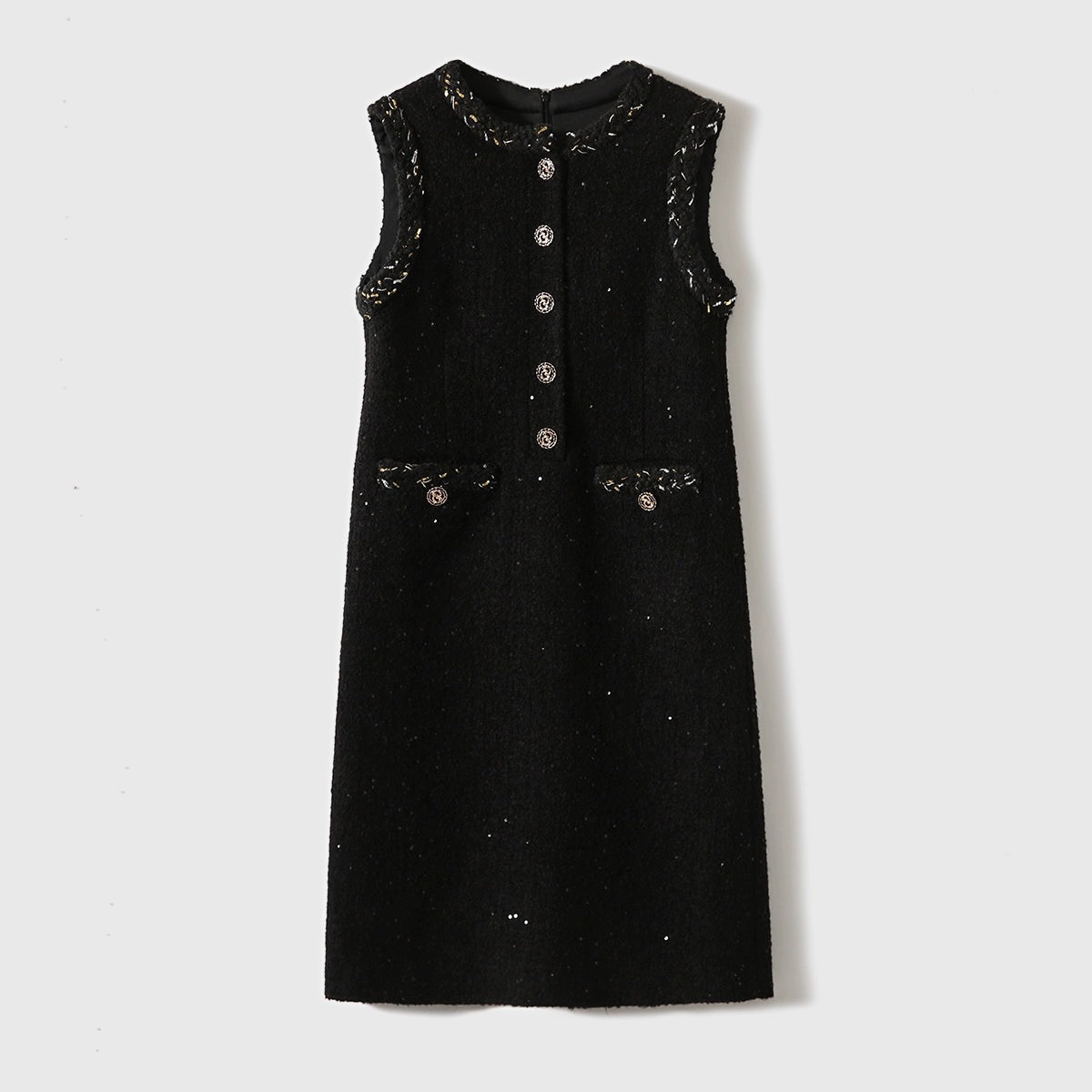 Alpaca Tweed Coat Dress | Night Black Sparkling Series - ShopKing.com