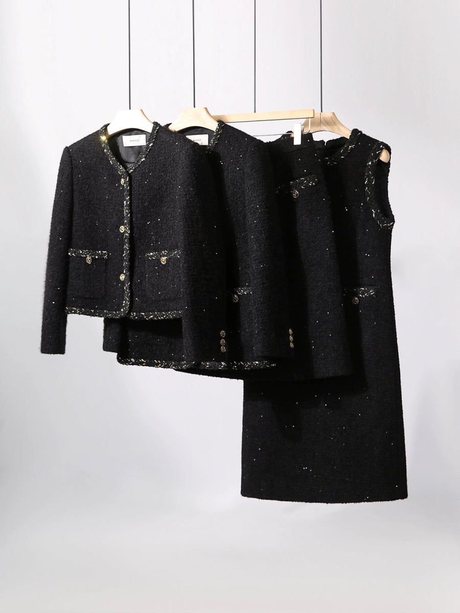 Alpaca Tweed Coat Dress | Night Black Sparkling Series - ShopKing.com