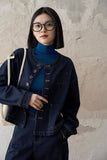 Chic Artistic Denim Set: Short Jacket and Cocoon Denim Pants - ShopKing.com