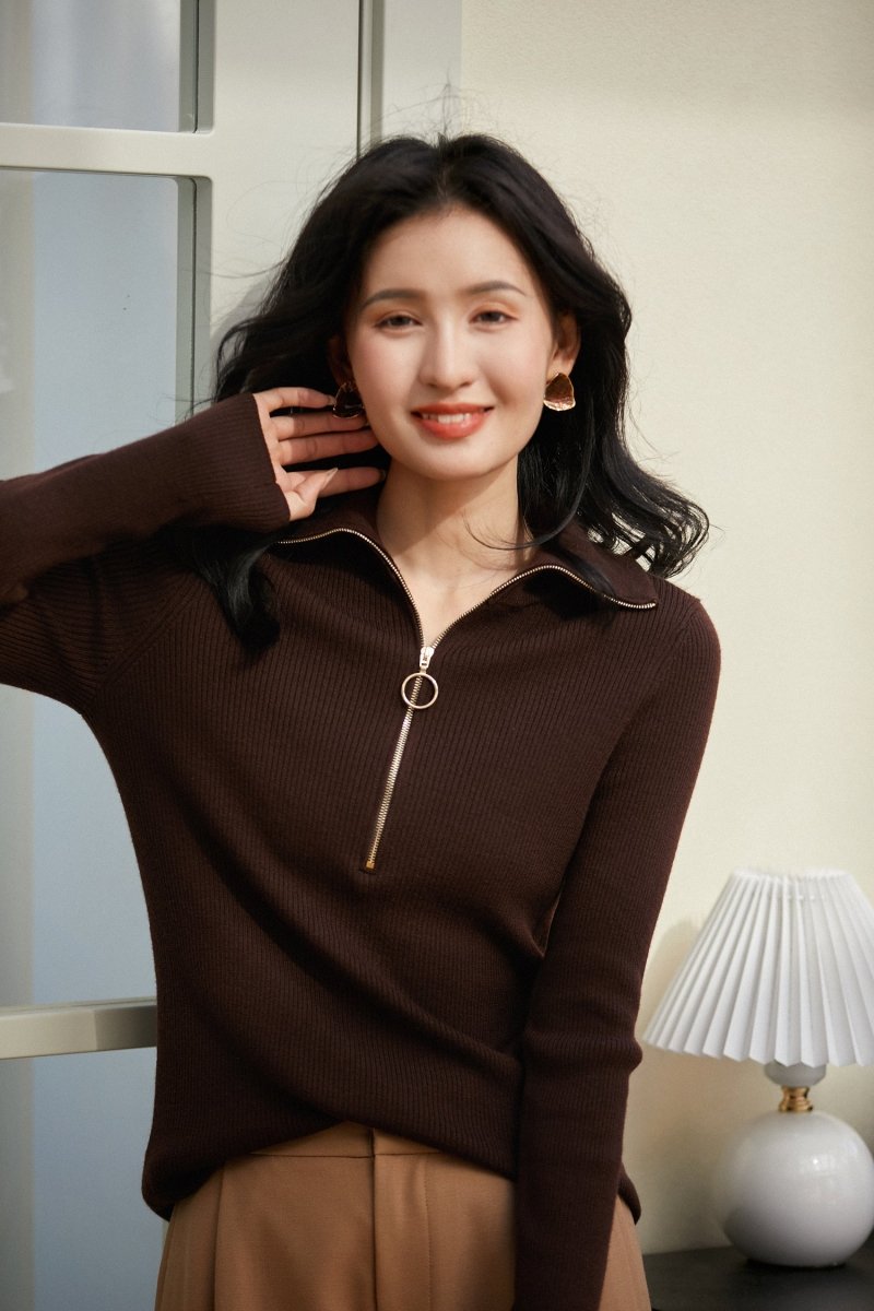 Elegant Double - Layer Collared Wool Knit Pullover - ShopKing.com