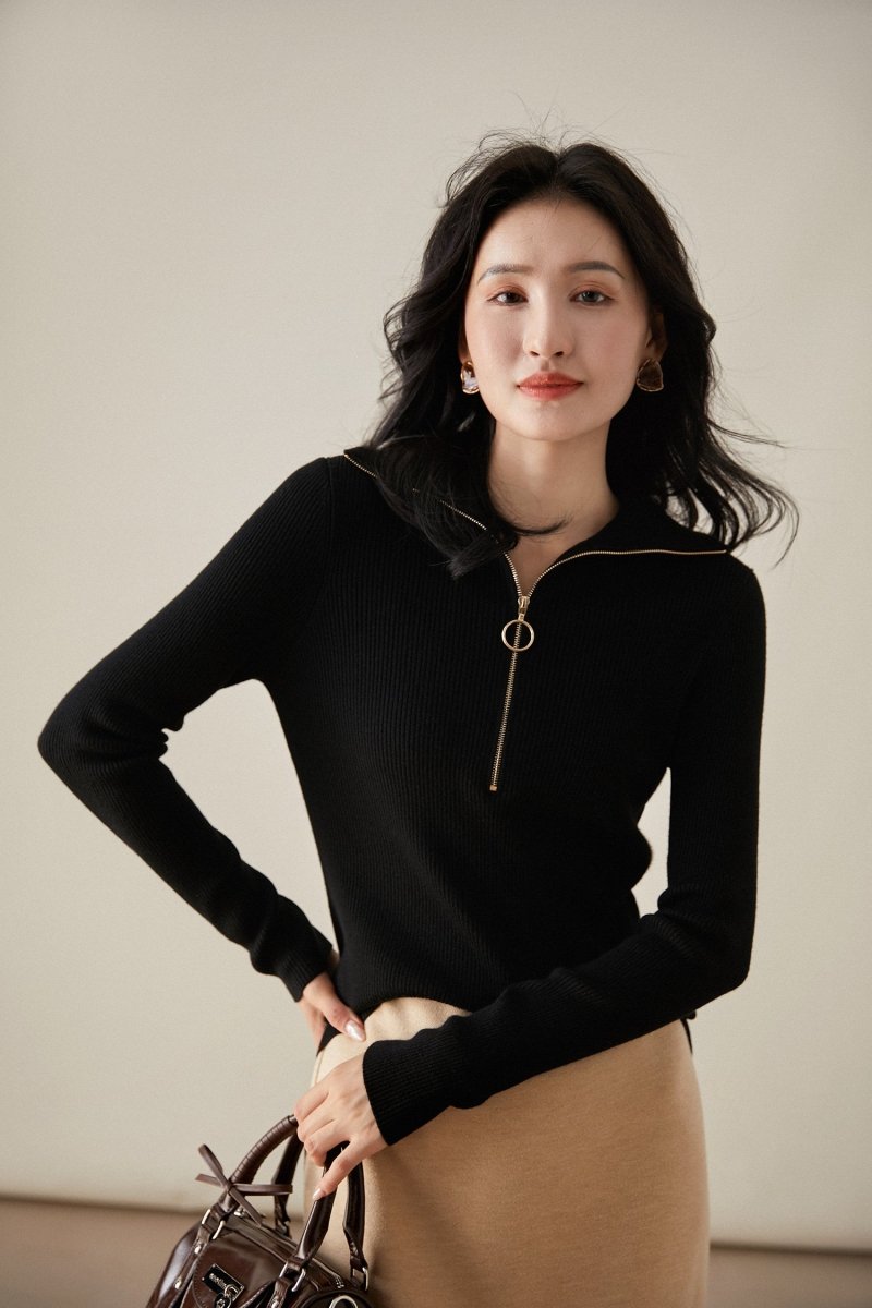 Elegant Double - Layer Collared Wool Knit Pullover - ShopKing.com