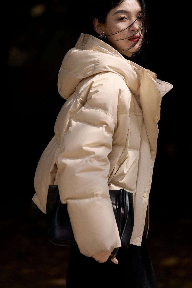 Elegant Down Puffer Coat | Italian Plum & Almond Cream Collection - ShopKing.com