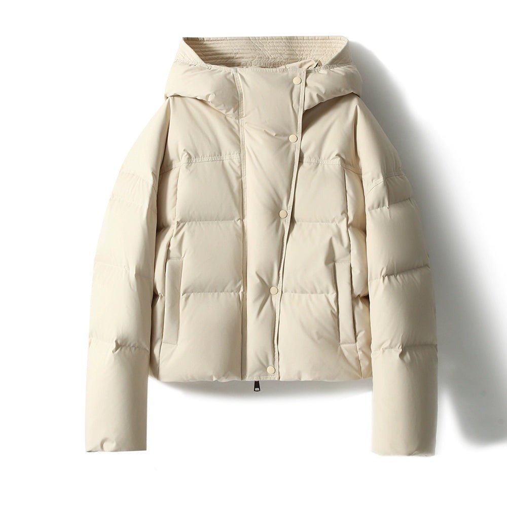 Elegant Down Puffer Coat | Italian Plum & Almond Cream Collection - ShopKing.com