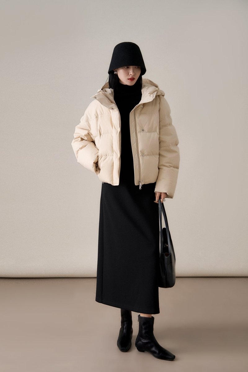 Elegant Down Puffer Coat | Italian Plum & Almond Cream Collection - ShopKing.com