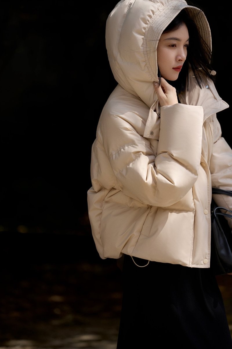 Elegant Down Puffer Coat | Italian Plum & Almond Cream Collection - ShopKing.com