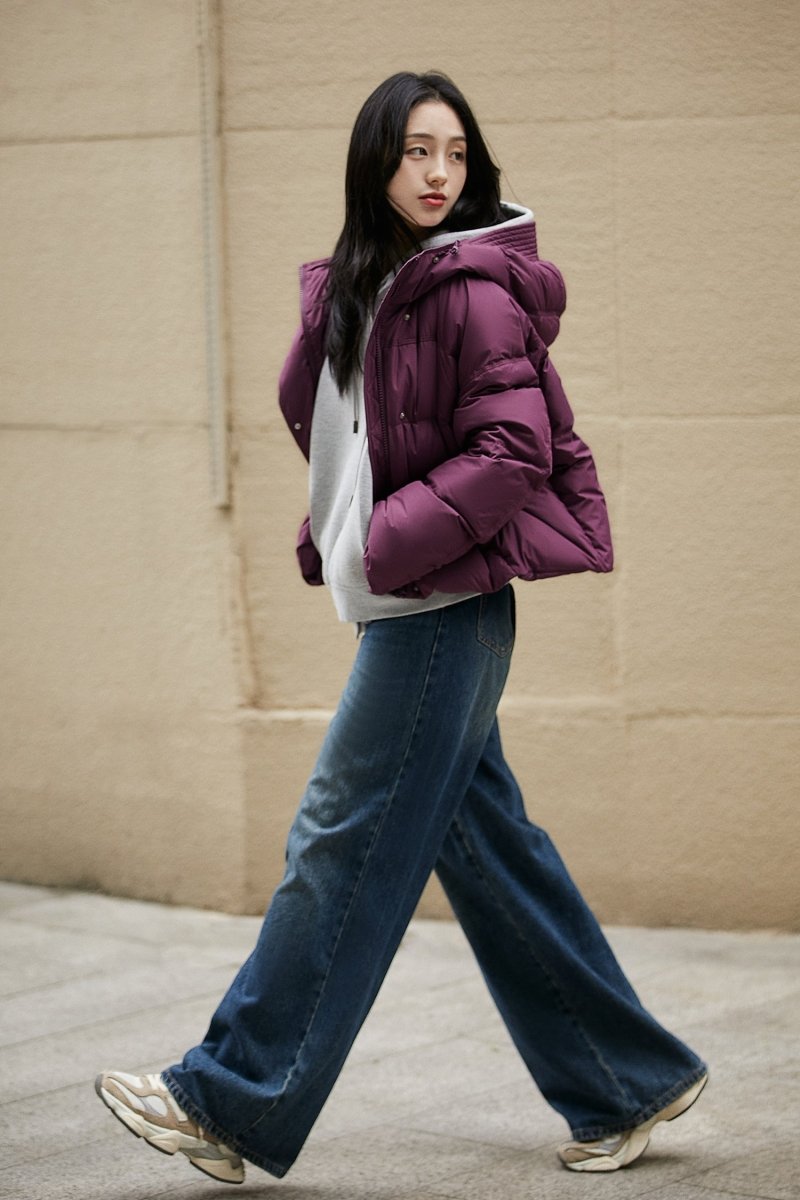 Elegant Down Puffer Coat | Italian Plum & Almond Cream Collection - ShopKing.com