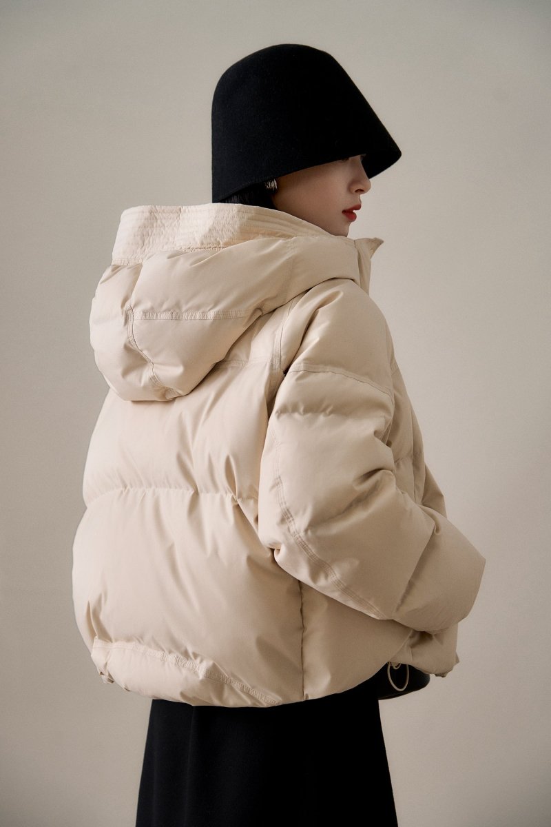 Elegant Down Puffer Coat | Italian Plum & Almond Cream Collection - ShopKing.com