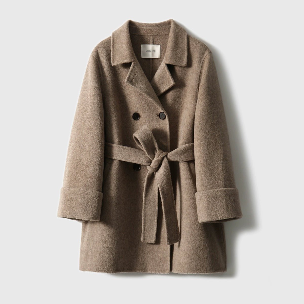 Maillard Camel Wool - Silk Blend Double - Faced Women Coat - ShopKing.com