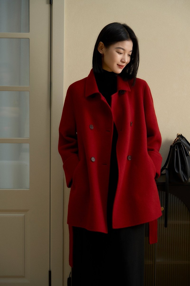 Maillard Camel Wool - Silk Blend Double - Faced Women Coat - ShopKing.com