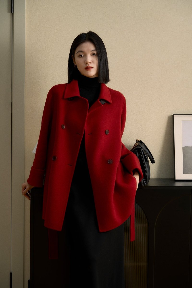 Maillard Camel Wool - Silk Blend Double - Faced Women Coat - ShopKing.com