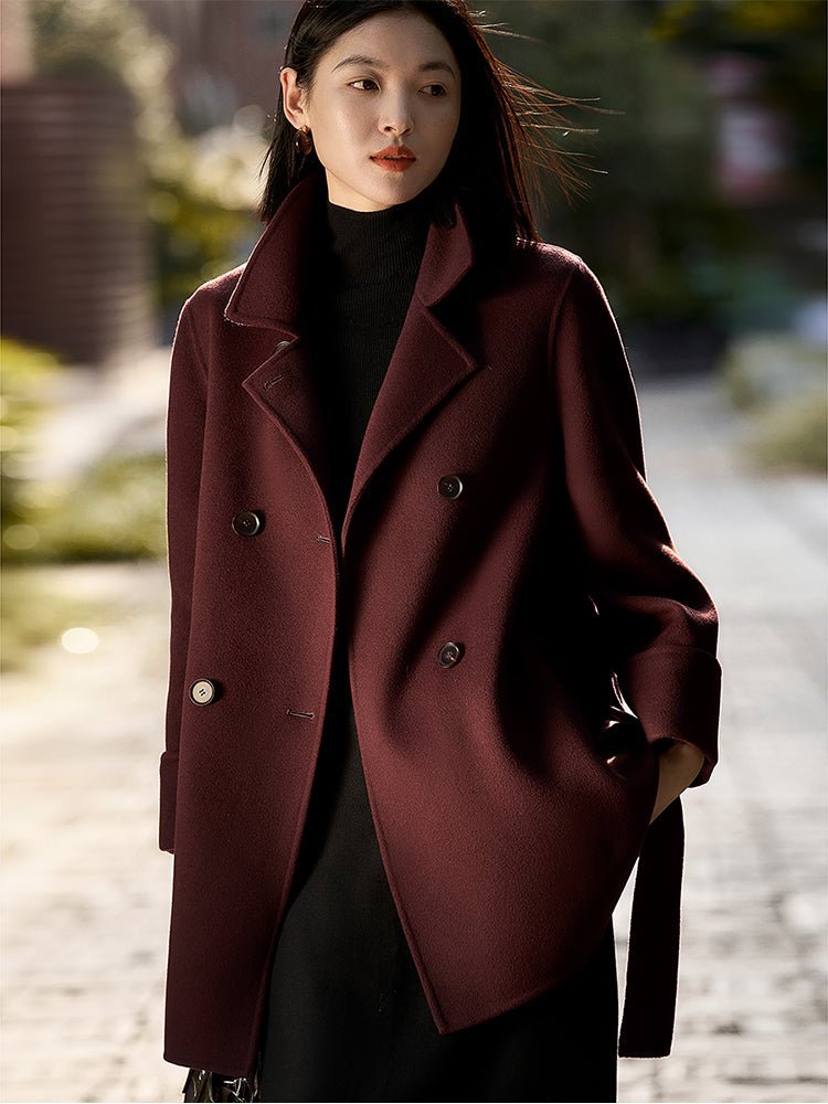 Maillard Camel Wool - Silk Blend Double - Faced Women Coat - ShopKing.com