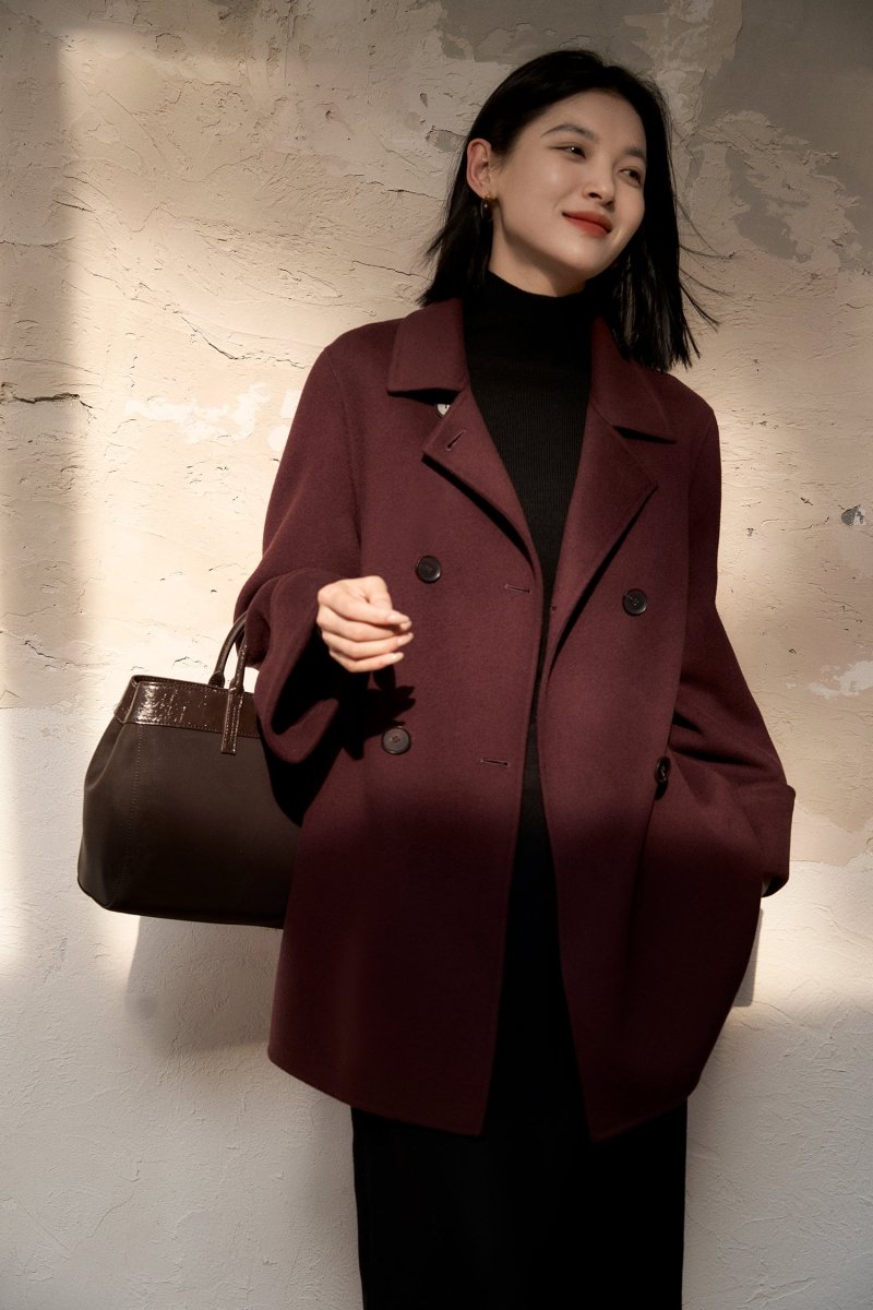 Maillard Camel Wool - Silk Blend Double - Faced Women Coat - ShopKing.com