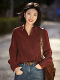 Maillard Caramel Brown Women's Corduroy Shirt Top - ShopKing.com