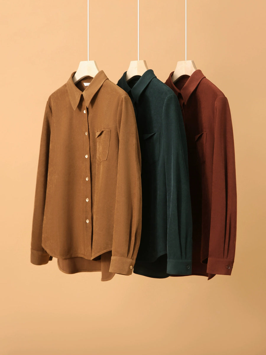 Maillard Caramel Brown Women's Corduroy Shirt Top - ShopKing.com