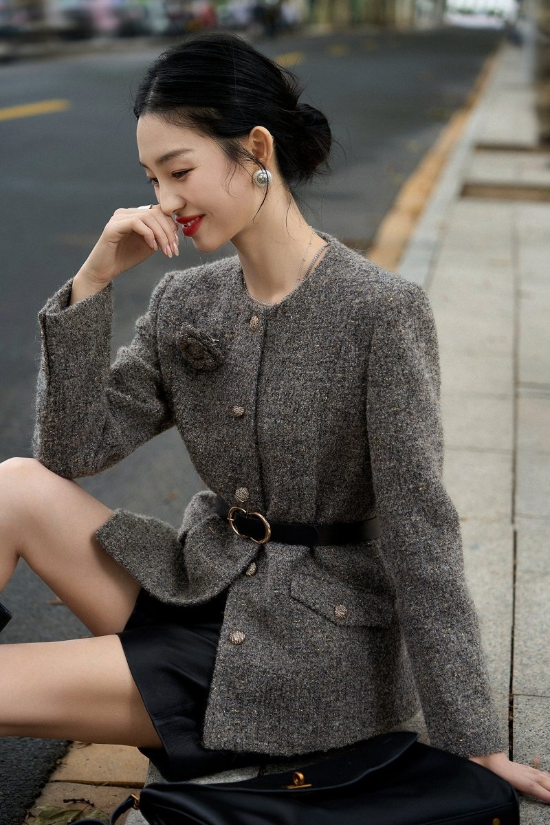 Pavilion Camellia Alpaca Wool Tweed Coat Female - ShopKing.com