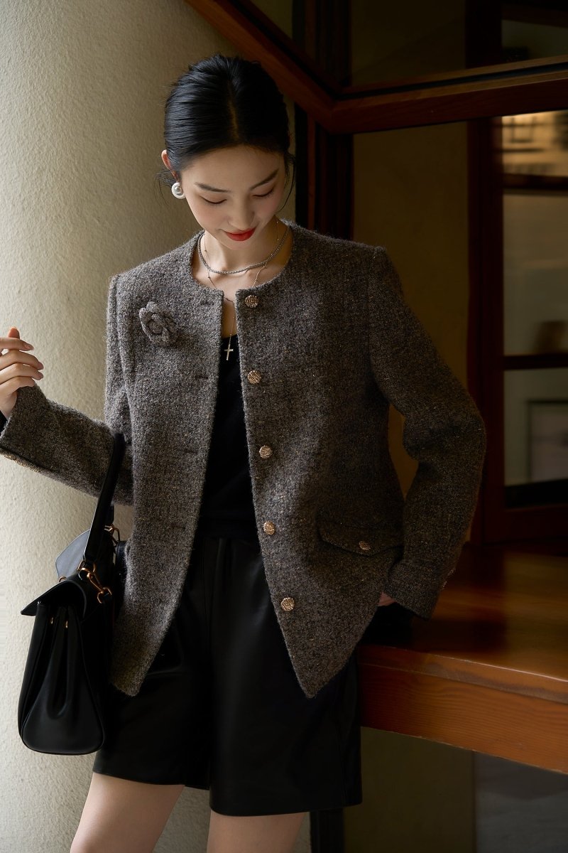 Pavilion Camellia Alpaca Wool Tweed Coat Female - ShopKing.com