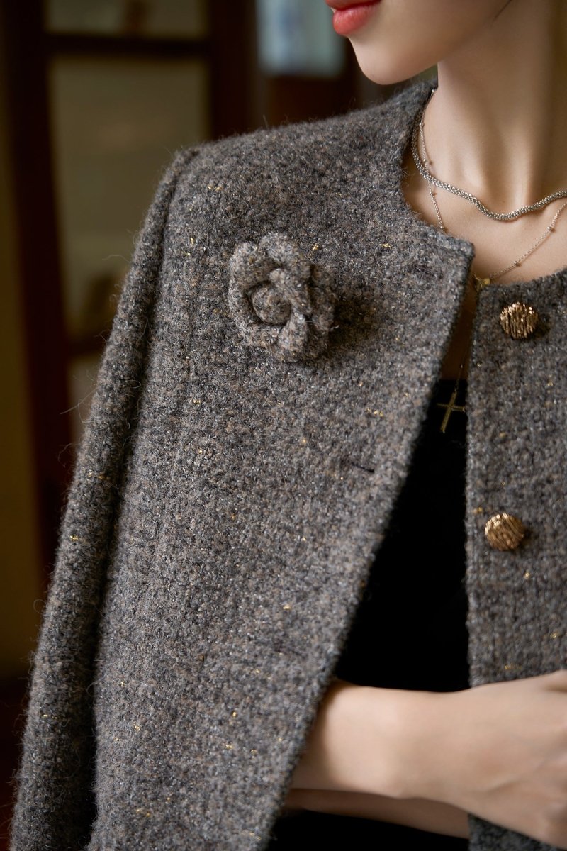 Pavilion Camellia Alpaca Wool Tweed Coat Female - ShopKing.com