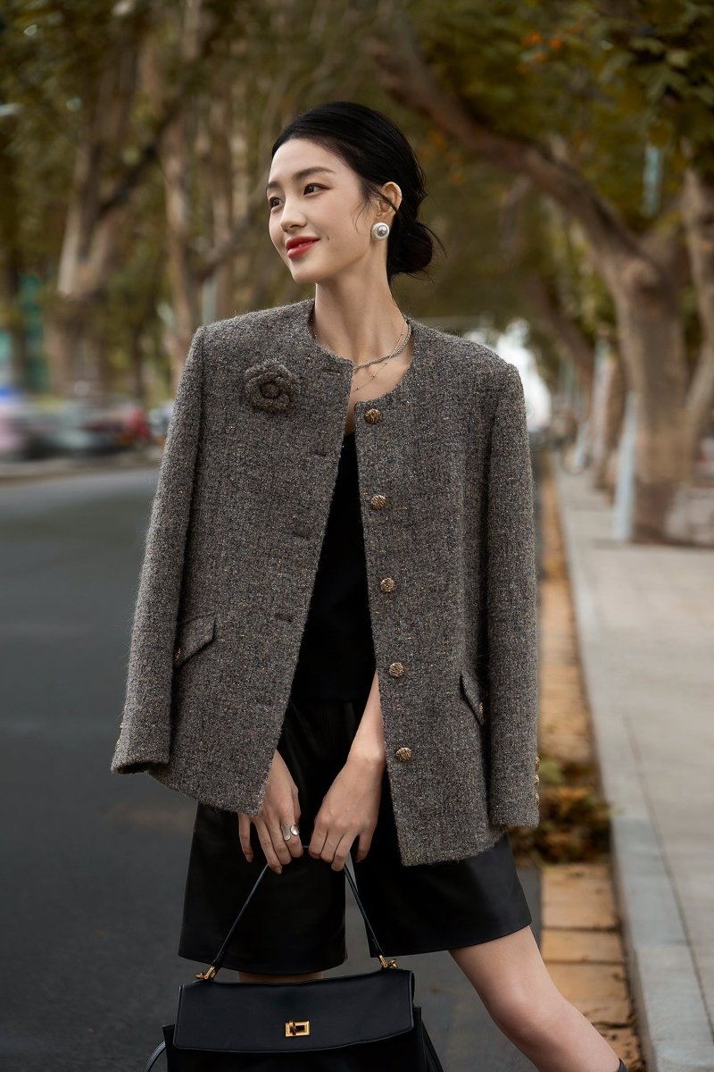 Pavilion Camellia Alpaca Wool Tweed Coat Female - ShopKing.com