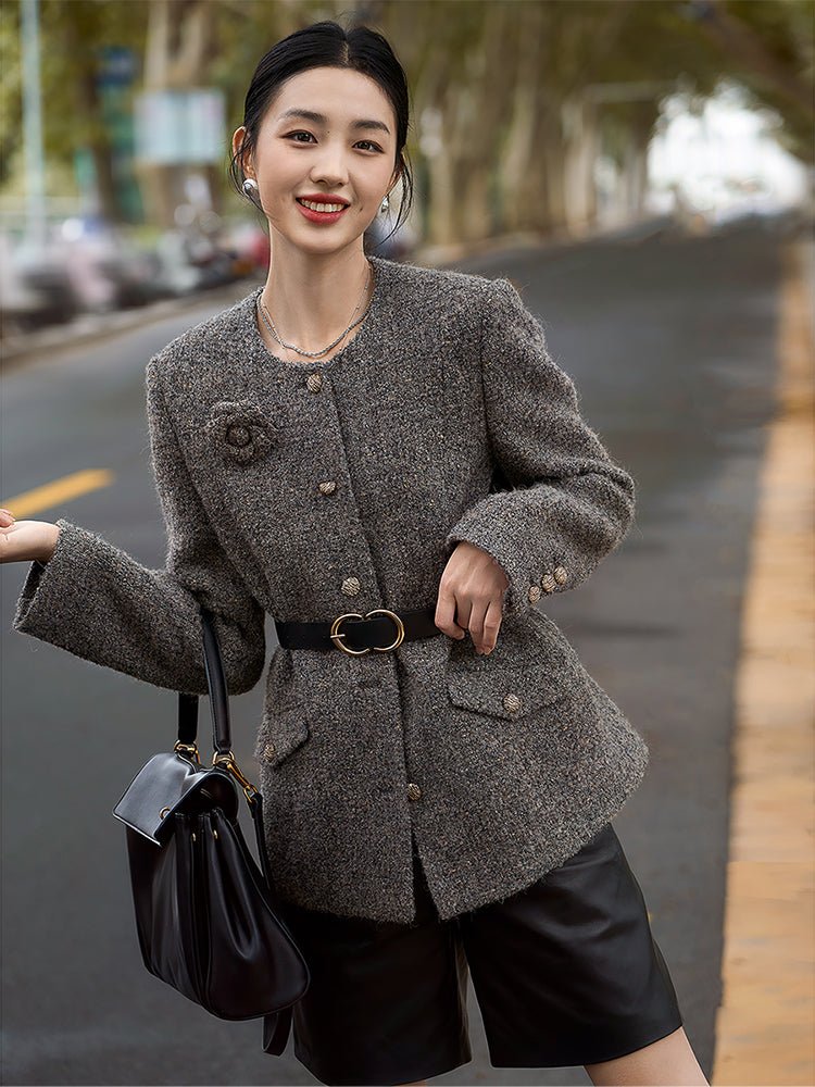 Pavilion Camellia Alpaca Wool Tweed Coat Female - ShopKing.com