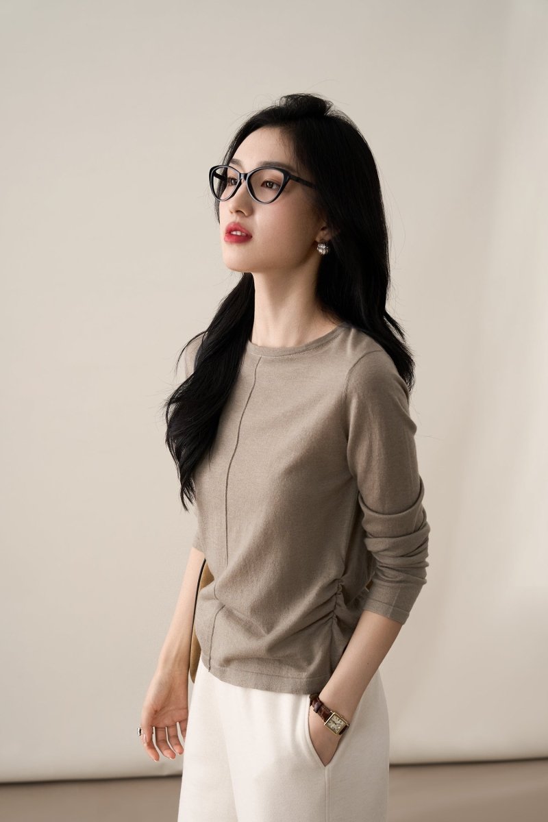 [Small Man Waist] Wool Pleated Knit Women's Sweater - ShopKing.com