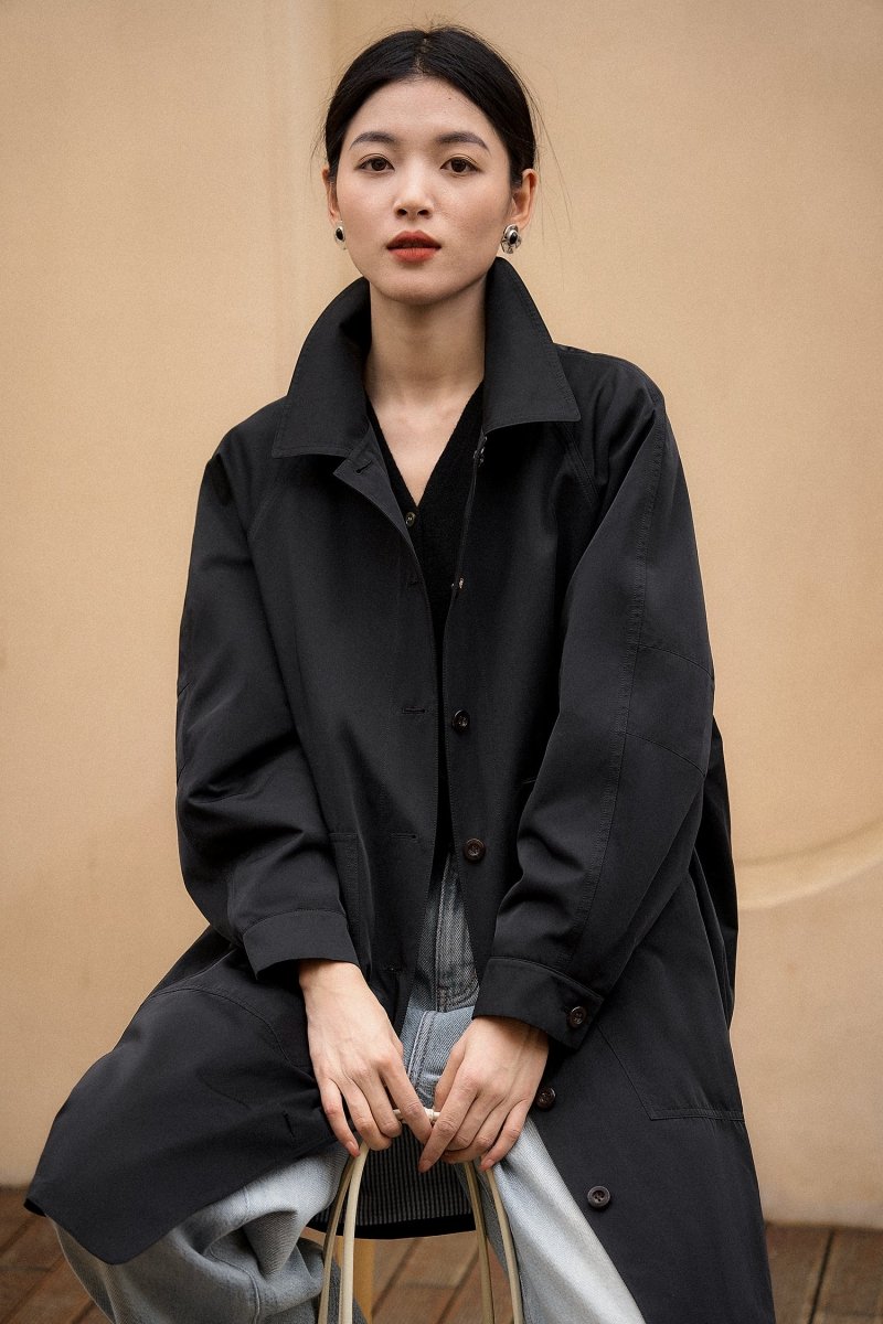 Timeless Mid - Length Trench Coat | Classic Black & Royal Harbor - ShopKing.com