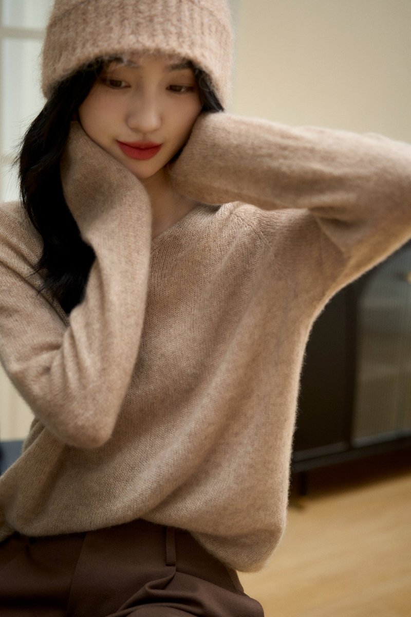 V - neck Cashmere Silk Pullover Sweater Women - ShopKing.com