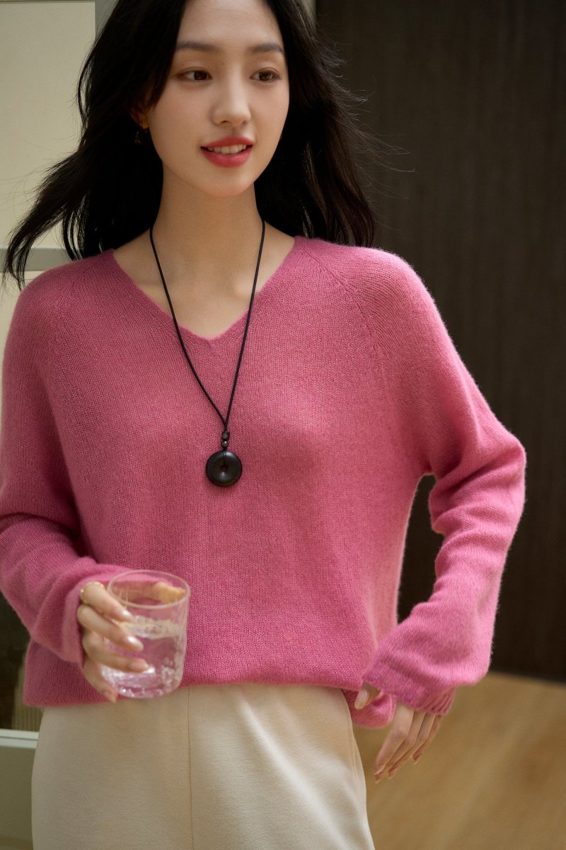 V - neck Cashmere Silk Pullover Sweater Women - ShopKing.com