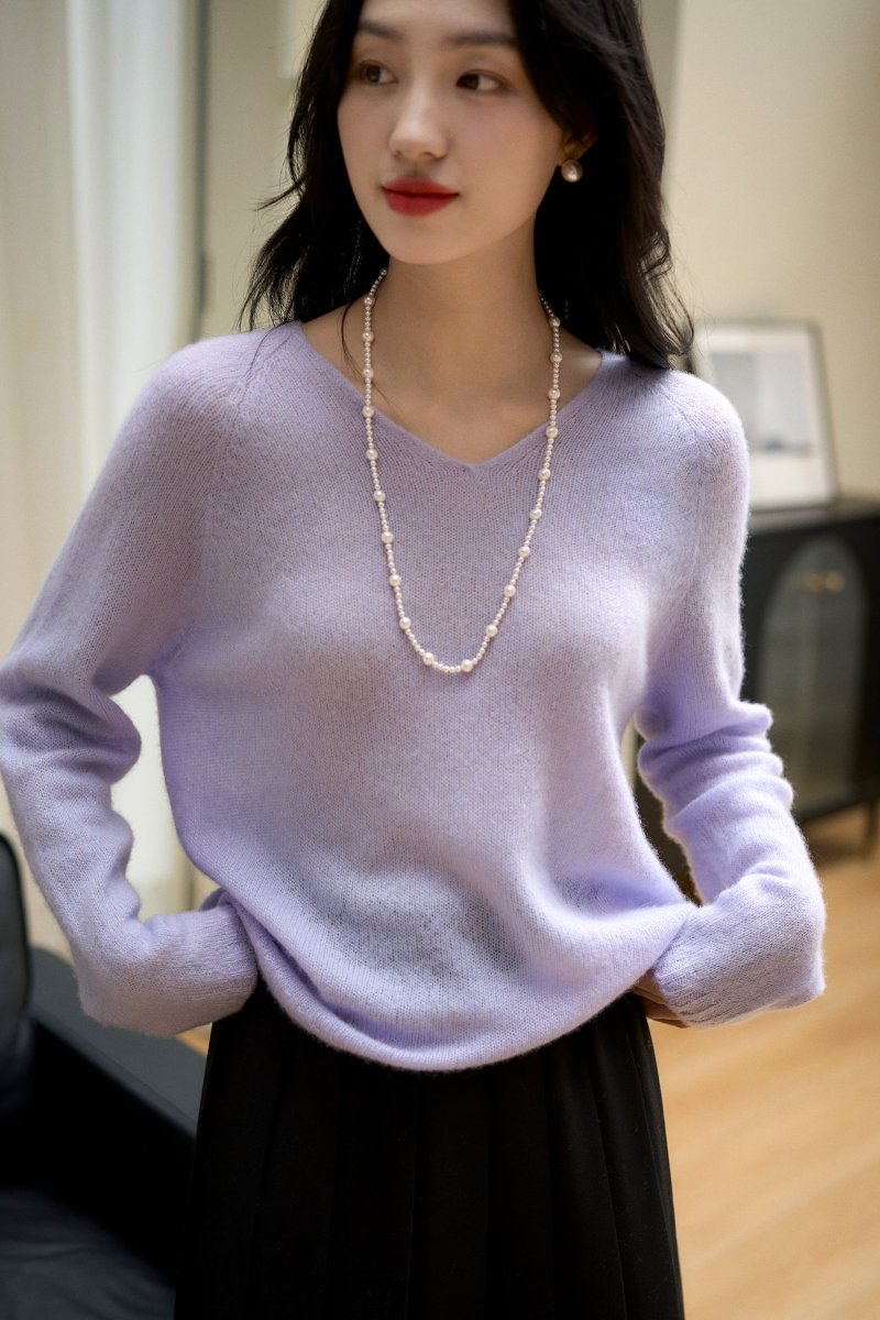 V - neck Cashmere Silk Pullover Sweater Women - ShopKing.com