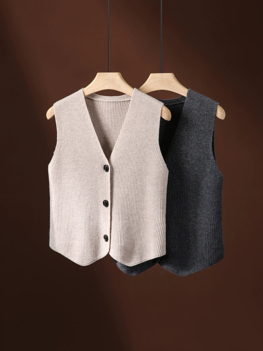 Wool - Cashmere Vest: Italian Craft for Women in Beige and Gray - ShopKing.com