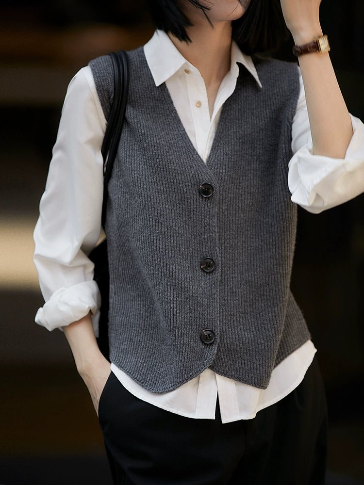 Wool - Cashmere Vest: Italian Craft for Women in Beige and Gray - ShopKing.com