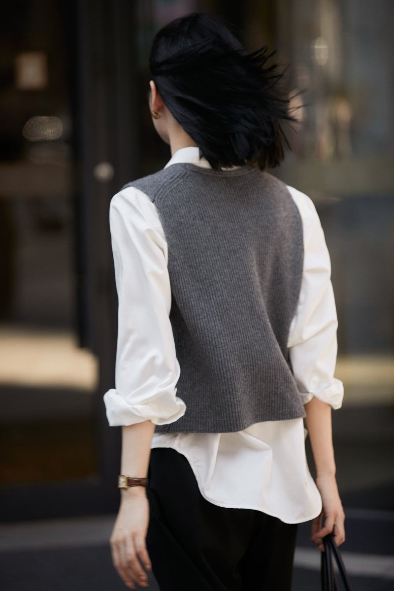 Wool - Cashmere Vest: Italian Craft for Women in Beige and Gray - ShopKing.com