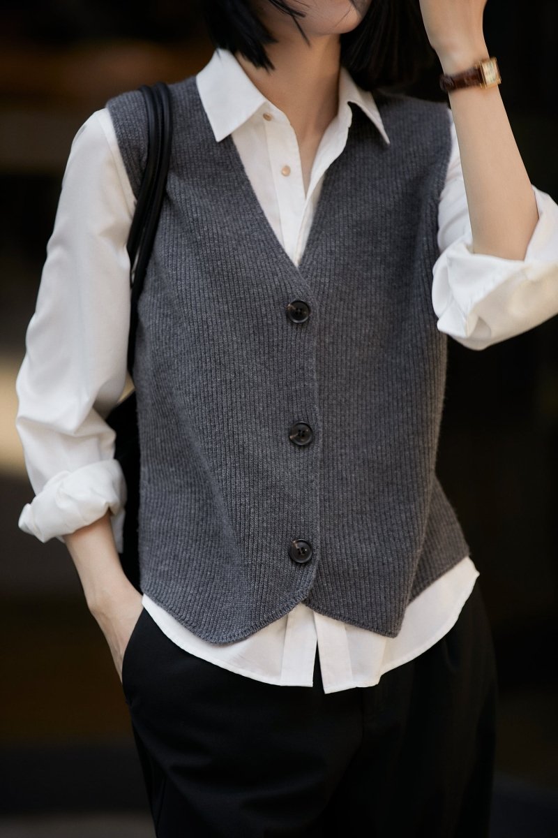 Wool - Cashmere Vest: Italian Craft for Women in Beige and Gray - ShopKing.com