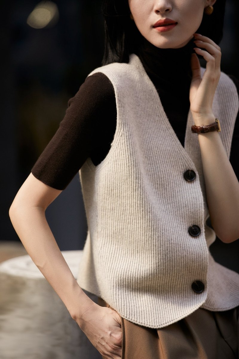 Wool - Cashmere Vest: Italian Craft for Women in Beige and Gray - ShopKing.com