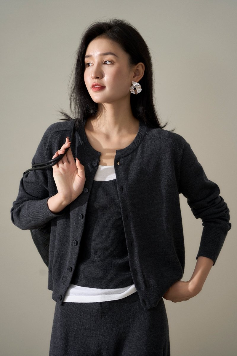 Wool - Silk Knitwear Set | Vest, Cardigan & Pants - ShopKing.com