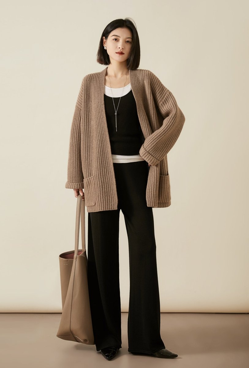 Wool - Silk Knitwear Set | Vest, Cardigan & Pants - ShopKing.com