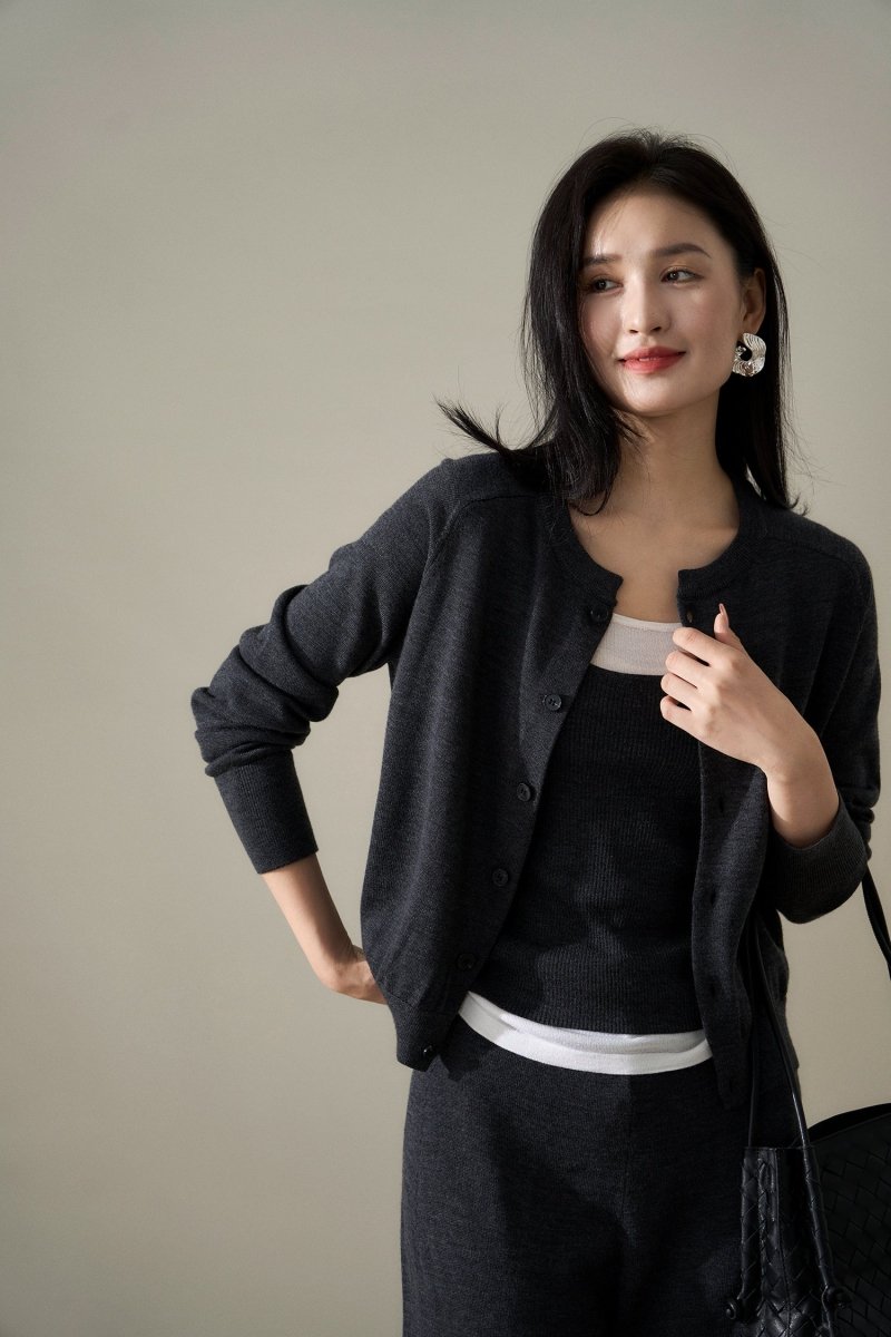 Wool - Silk Knitwear Set | Vest, Cardigan & Pants - ShopKing.com