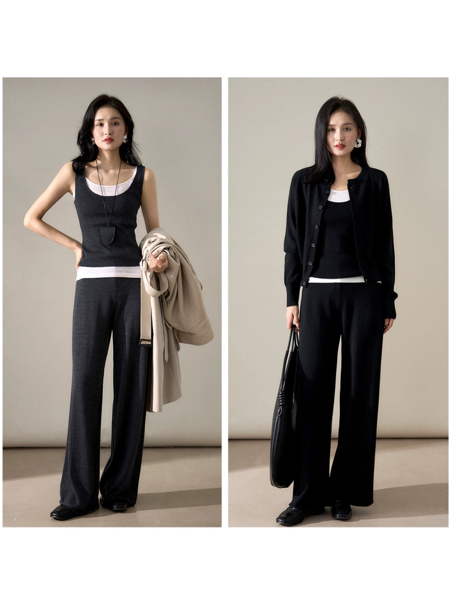 Wool - Silk Knitwear Set | Vest, Cardigan & Pants - ShopKing.com