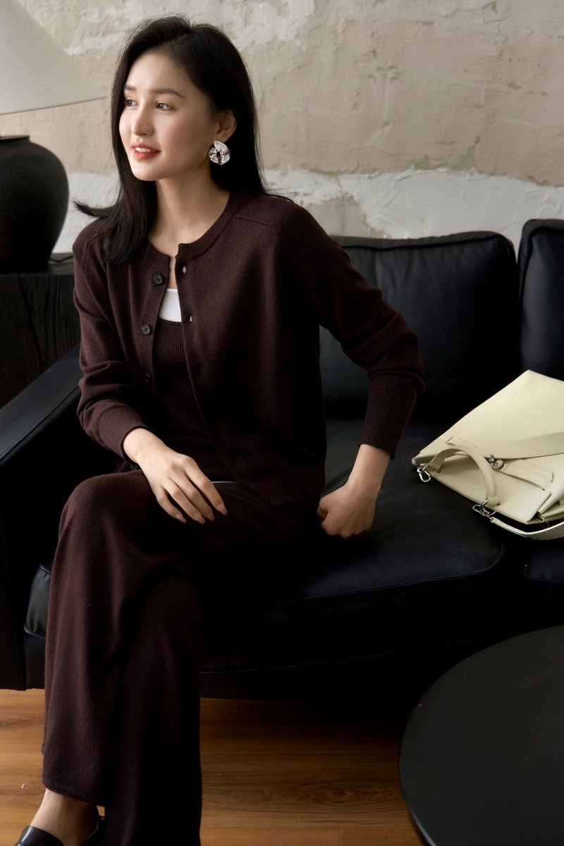 Wool - Silk Knitwear Set | Vest, Cardigan & Pants - ShopKing.com