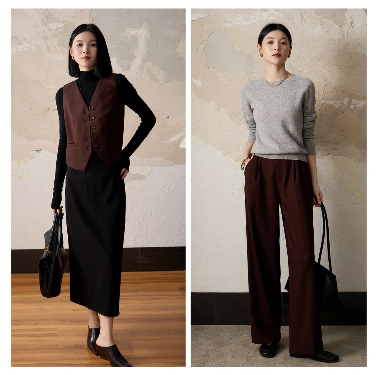 Worsted Vest Suit Wide - leg Pants Skirt, Wool Suit Set - ShopKing.com