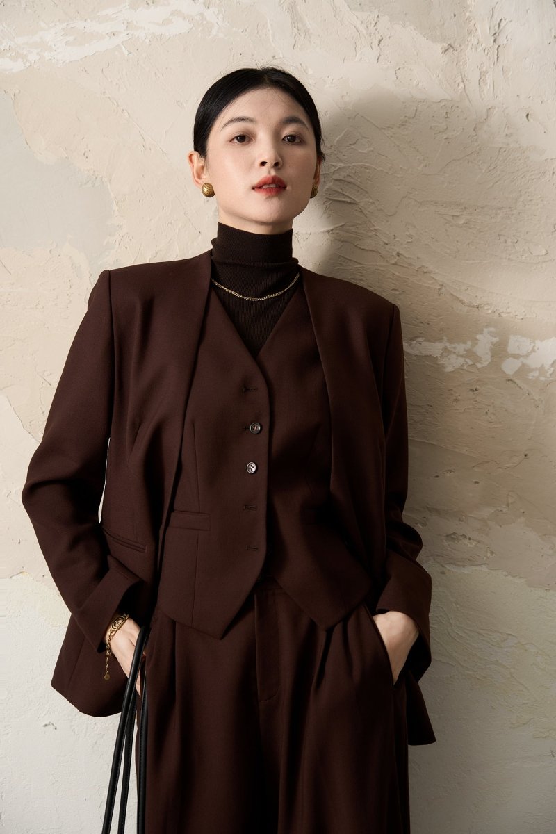 Worsted Vest Suit Wide - leg Pants Skirt, Wool Suit Set - ShopKing.com