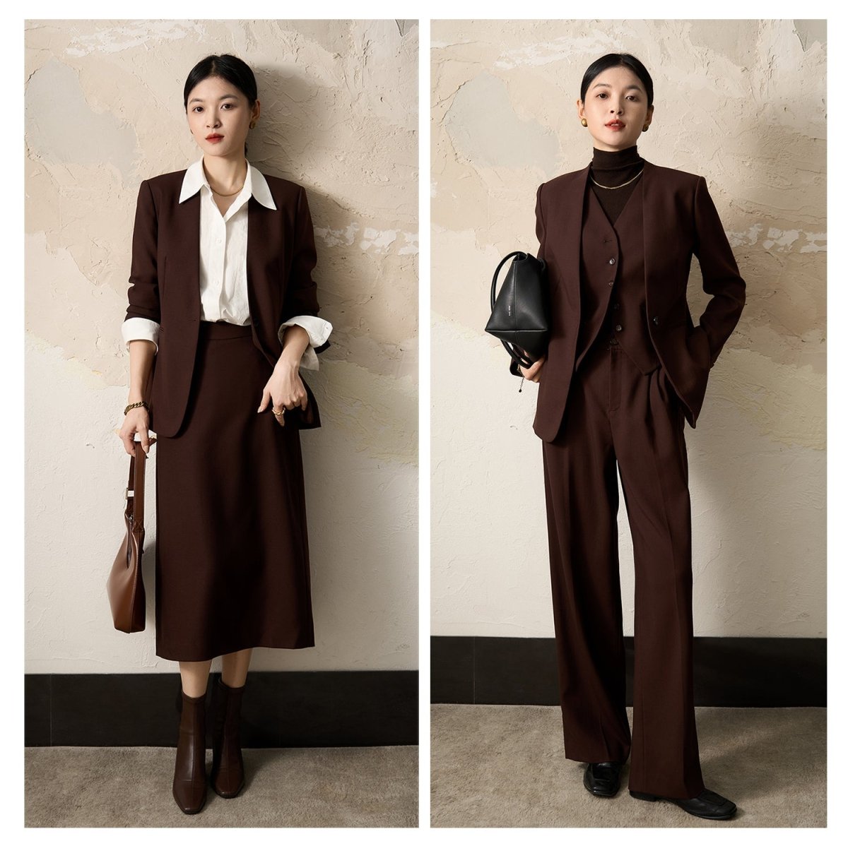 Worsted Vest Suit Wide - leg Pants Skirt, Wool Suit Set - ShopKing.com