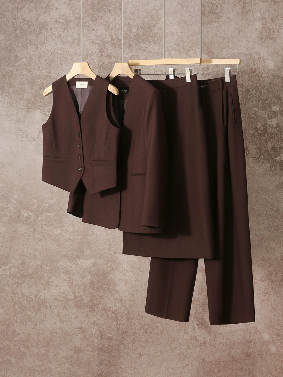 Worsted Vest Suit Wide - leg Pants Skirt, Wool Suit Set - ShopKing.com