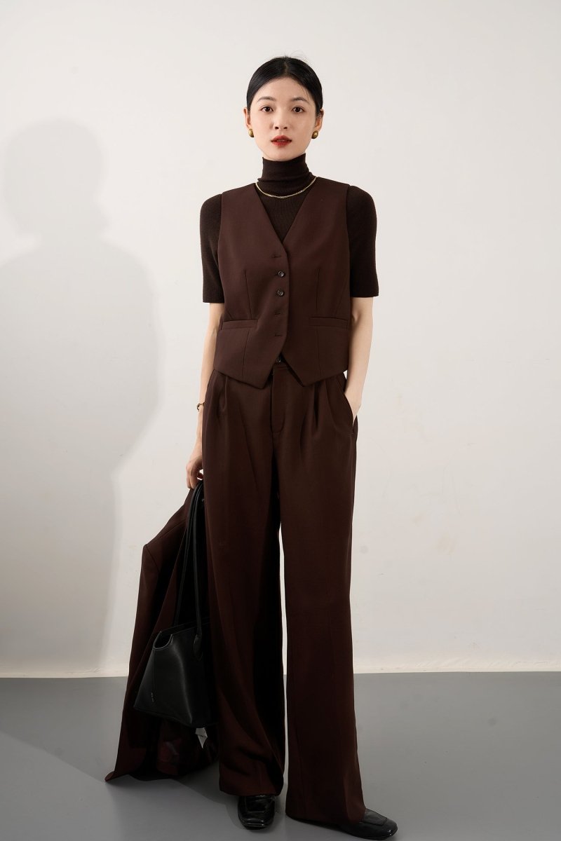 Worsted Vest Suit Wide - leg Pants Skirt, Wool Suit Set - ShopKing.com