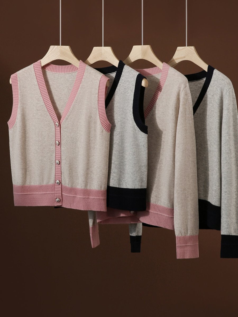 Xhange Cashmere - Wool Knitwear Set | Vest & Cardigan - ShopKing.com