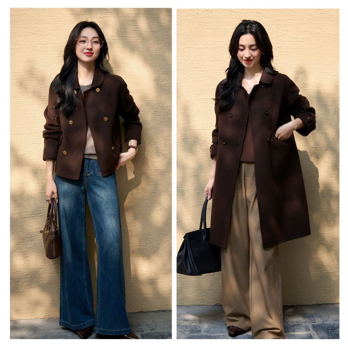 Xhange Elegant Wool & Cashmere Coat Jacket Women - ShopKing.com