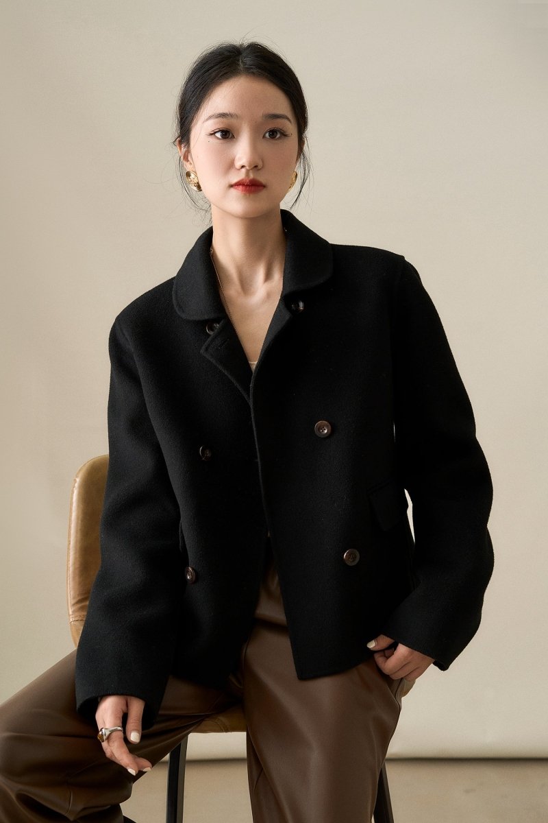 Xhange Elegant Wool & Cashmere Coat Jacket Women - ShopKing.com