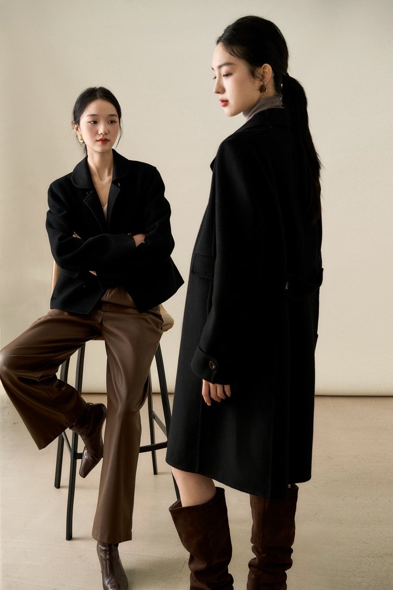 Xhange Elegant Wool & Cashmere Coat Jacket Women - ShopKing.com