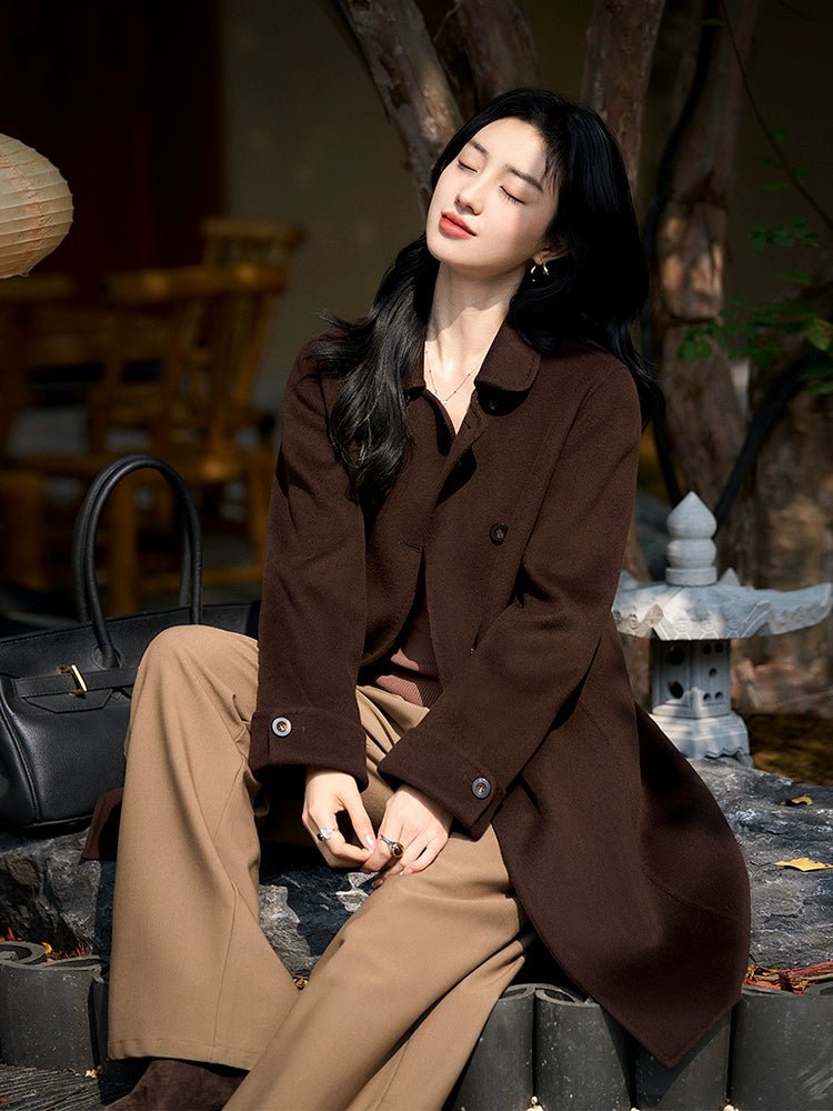 Xhange Elegant Wool & Cashmere Coat Jacket Women - ShopKing.com