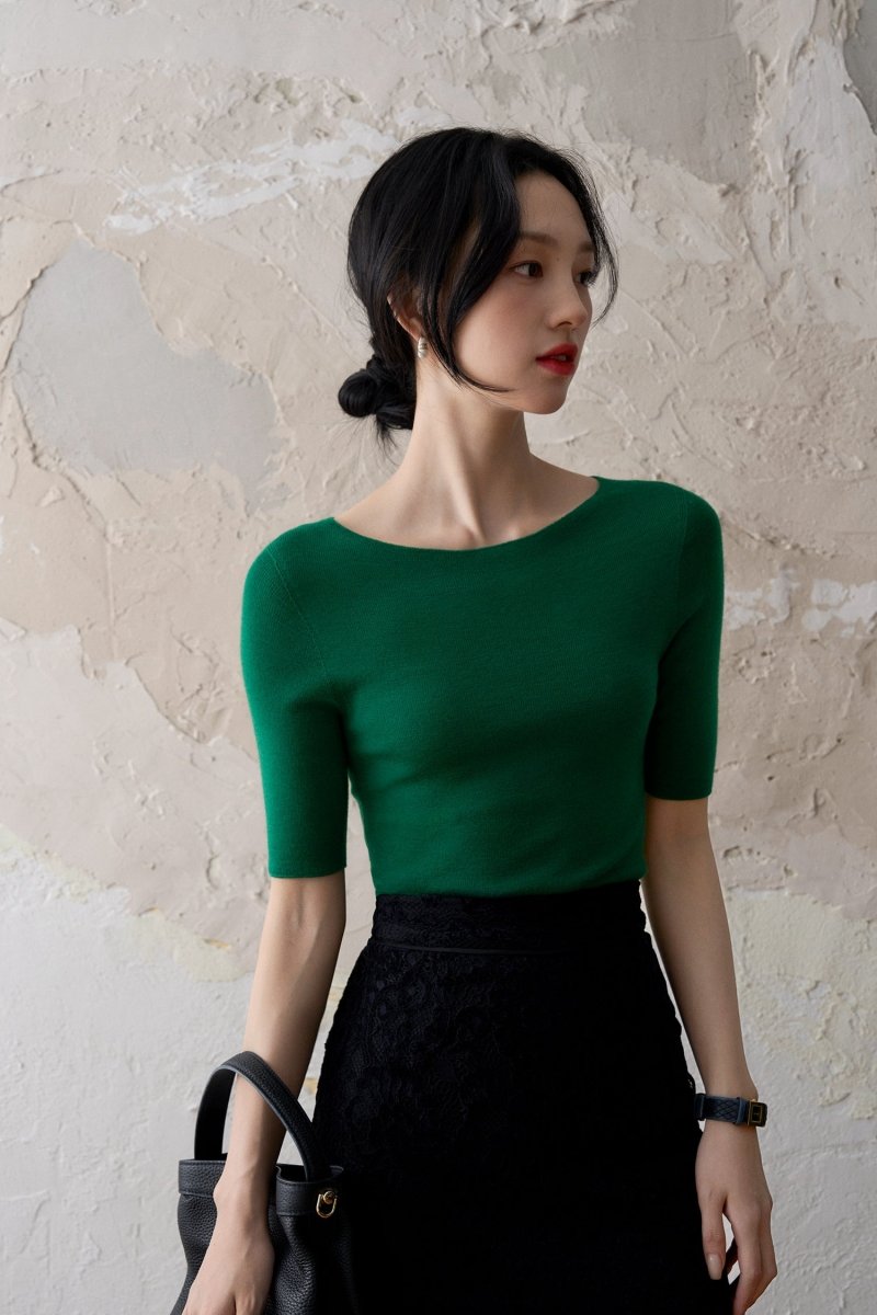 Xhange Lightweight Seamless Round Neck Wool Sweater - ShopKing.com